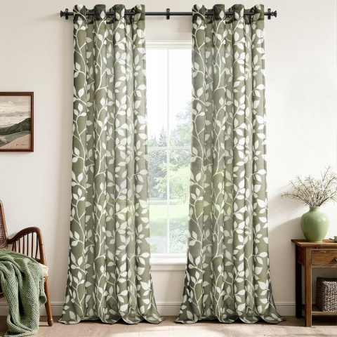 Zasłony Woalowe Zielone w Liście Przelotki 2szt 260 x 140 cm