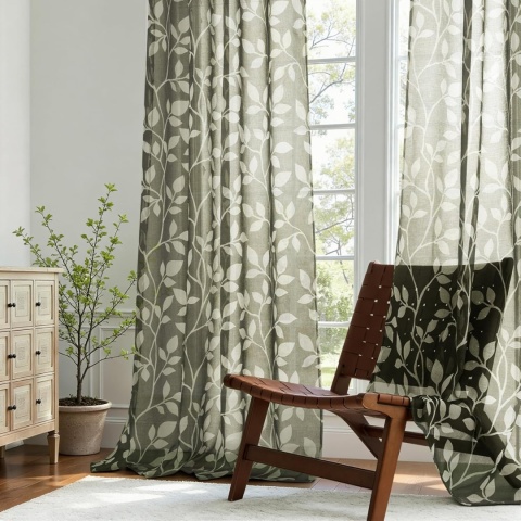 Zasłony Woalowe Zielone w Liście Przelotki 2szt 260 x 140 cm