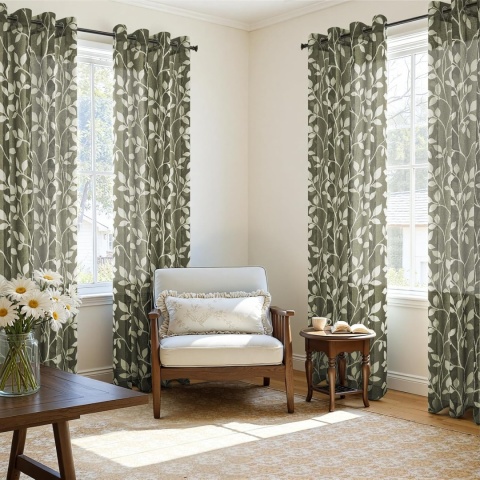 Zasłony Woalowe Zielone w Liście Przelotki 2szt 260 x 140 cm