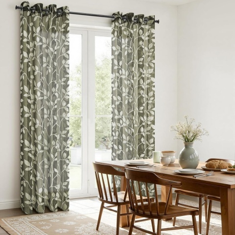 Zasłony Woalowe Zielone w Liście Przelotki 2szt 260 x 140 cm