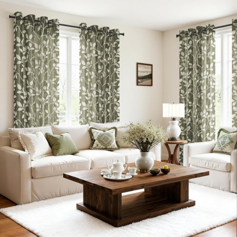 Zasłony Woalowe Zielone w Liście Przelotki 2szt 260 x 140 cm