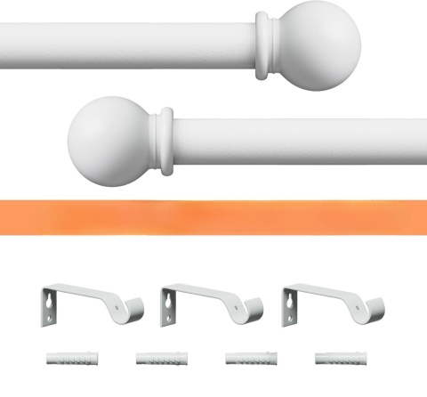 Regulowany zestaw karniszy ściennych 71-223 cm 16 mm biały mat ze wspornikami – 220 cm