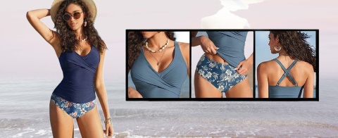 Tankini dwuczęściowe wyszczuplający wysoki stan Push-Up strój kąpielowy kostium Czarny S