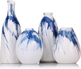 Zestaw 4 ceramicznych wazonów nowoczesny styl wiejski dekoracja biały niebieski