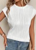 BLUZKA LETNIA Z PIONOWĄ FAKTURĄ bez rękawów luźny krój biała XL