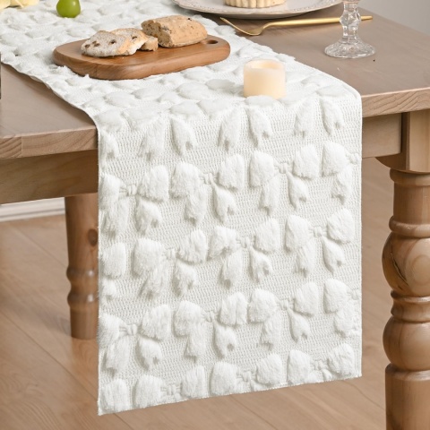 Bieżnik Artoid Mode Soft Pluszowy Futro 33 x 153 kremowa biel kokardka
