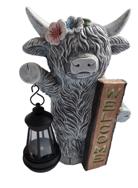 GOODECO Figurka Solarna Krowa Highland z Lampionem 27,6 cm solarna