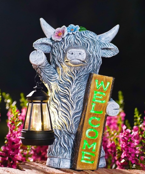 GOODECO Figurka Solarna Krowa Highland z Lampionem 27,6 cm solarna