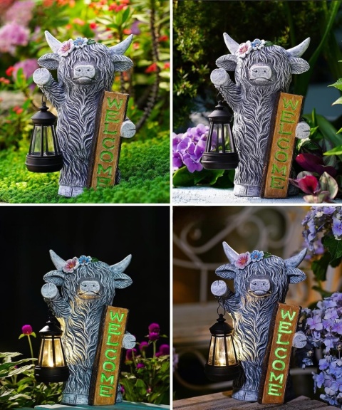 GOODECO Figurka Solarna Krowa Highland z Lampionem 27,6 cm solarna