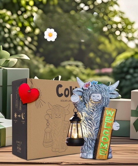 GOODECO Figurka Solarna Krowa Highland z Lampionem 27,6 cm solarna