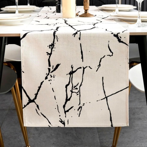 Marmurkowy bieżnik na stół ławę stolik biało czarny 33x 183 cm EFEKT MARMURU