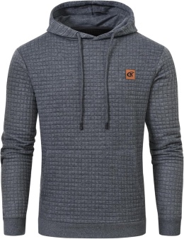 Męska bluza z kapturem żakardowa w kratę wafel szara 5XL