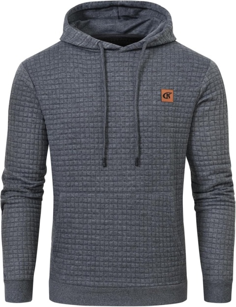 Męska bluza z kapturem żakardowa w kratę wafel szara 5XL