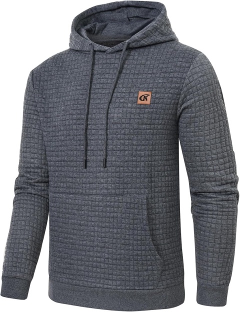 Męska bluza z kapturem żakardowa w kratę wafel szara 5XL