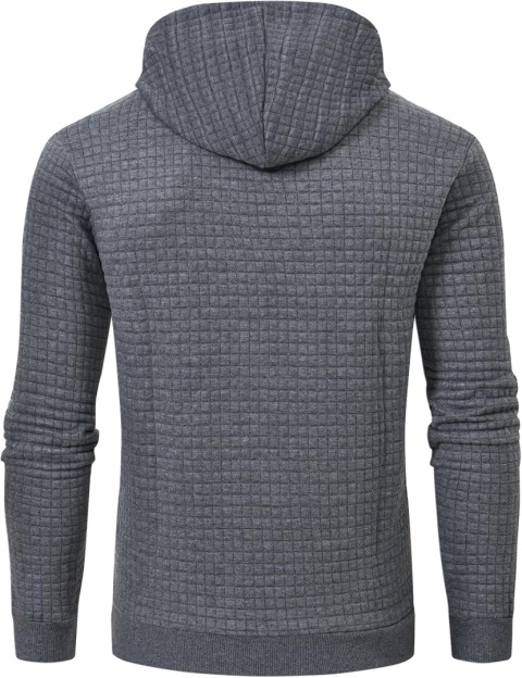 Męska bluza z kapturem żakardowa w kratę wafel szara 5XL