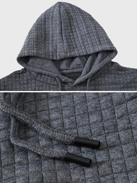 Męska bluza z kapturem żakardowa w kratę wafel szara 5XL