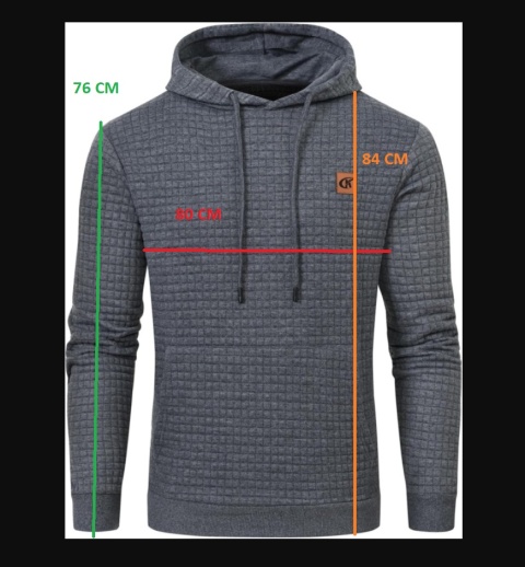 Męska bluza z kapturem żakardowa w kratę wafel szara 5XL