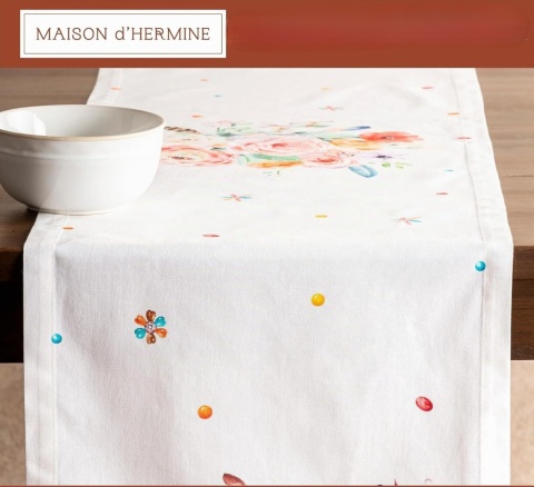 Bieżnik stołowy Maison d'Hermine 100% bawełna 50 x 150 cm IBIZA BEIGE ŁAPACZ SNÓW