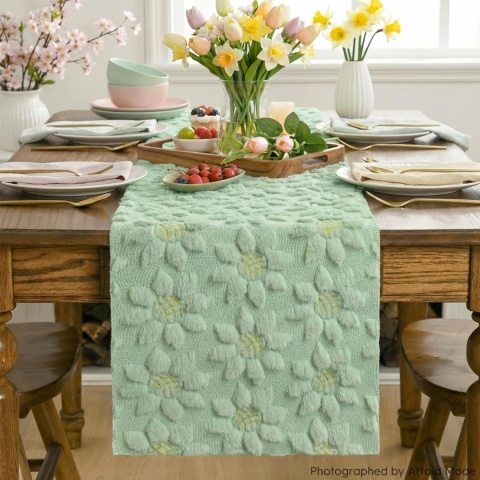 Bieżnik Artoid Mode Soft Pluszowy Futro Zielone Słoneczniki 33 x 183