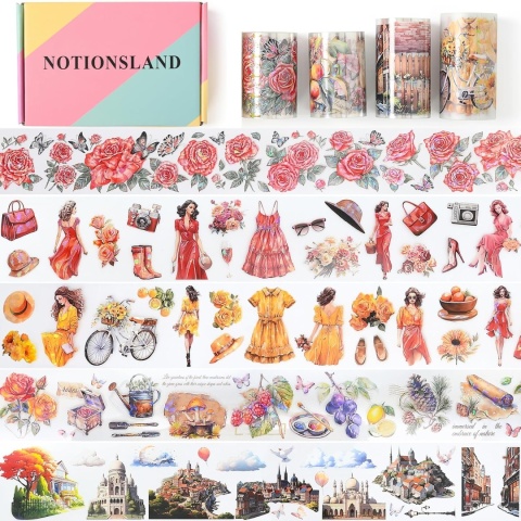 Taśma Washi 4 rolki ozdobne wzory PET do planowania i rękodzieła scrapbooking