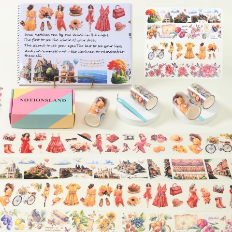 Taśma Washi 4 rolki ozdobne wzory PET do planowania i rękodzieła scrapbooking
