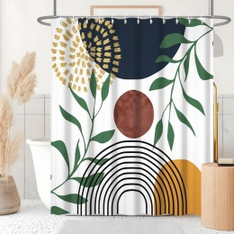 Zasłona prysznicowa 240 x 180cm boho mid-century modern zielone liście ABSTRAKCJA