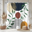 Zasłona prysznicowa 240 x 180cm boho mid-century modern zielone liście ABSTRAKCJA