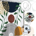 Zasłona prysznicowa 240 x 180cm boho mid-century modern zielone liście ABSTRAKCJA