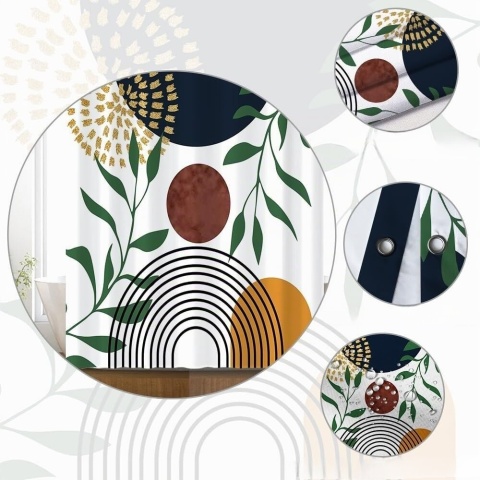 Zasłona prysznicowa 240 x 180cm boho mid-century modern zielone liście ABSTRAKCJA