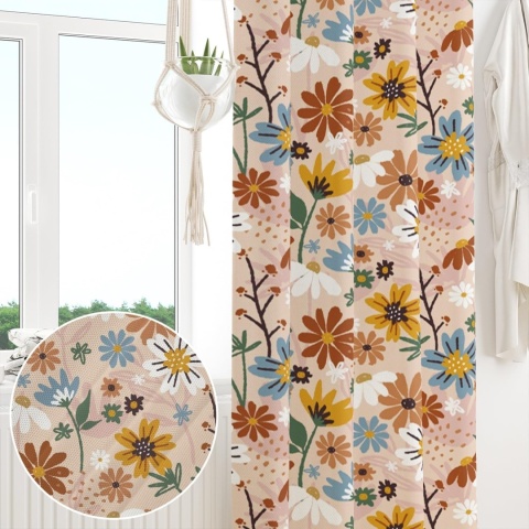 Zasłona w kwiaty na taśmie Zasłona Boho Retro VINTAGE w Kwiaty 107x160cm 1 szt.