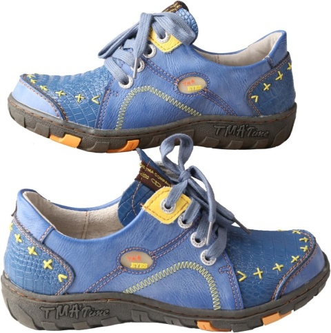 damskie mokasyny półbuty BUTY SKÓRZANE Casual Boho NIEBIESKIE TMA EYES