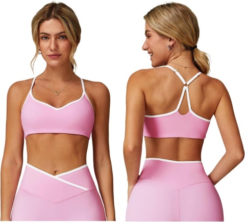 Biustonosz sportowy na fitness Top damski joga push-up różowy S