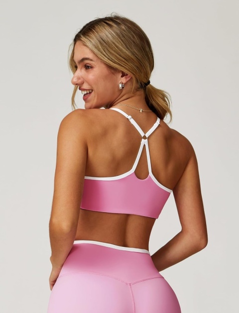 Biustonosz sportowy na fitness Top damski joga push-up różowy S