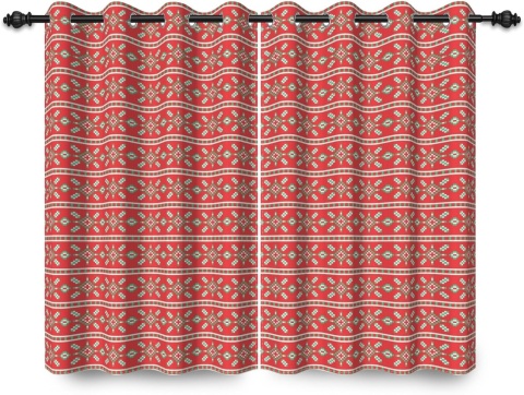 Zasłona zaciemniająca 2 szt zasłony vintage wzór geometryczny 117x138cm czerwona zielona