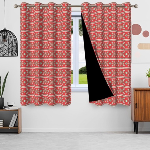 Zasłona zaciemniająca 2 szt zasłony vintage wzór geometryczny 117x138cm czerwona zielona