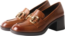 Mokasyny damskie loafersy na słupku retro brąz 38 PANTOFLE NA OBCASIE