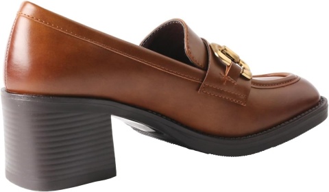 Mokasyny damskie loafersy na słupku retro brąz 38 PANTOFLE NA OBCASIE