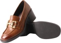 Mokasyny damskie loafersy na słupku retro brąz 38 PANTOFLE NA OBCASIE