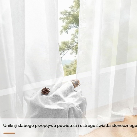 Zasłona efekt lnu biała firana woalowa firanka przelotki 225 x 300 MRTREES