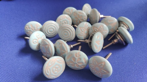 gałki uchwyty meblowe ceramiczne 20 szt BŁĘKITNE turkusowe VINTAGE