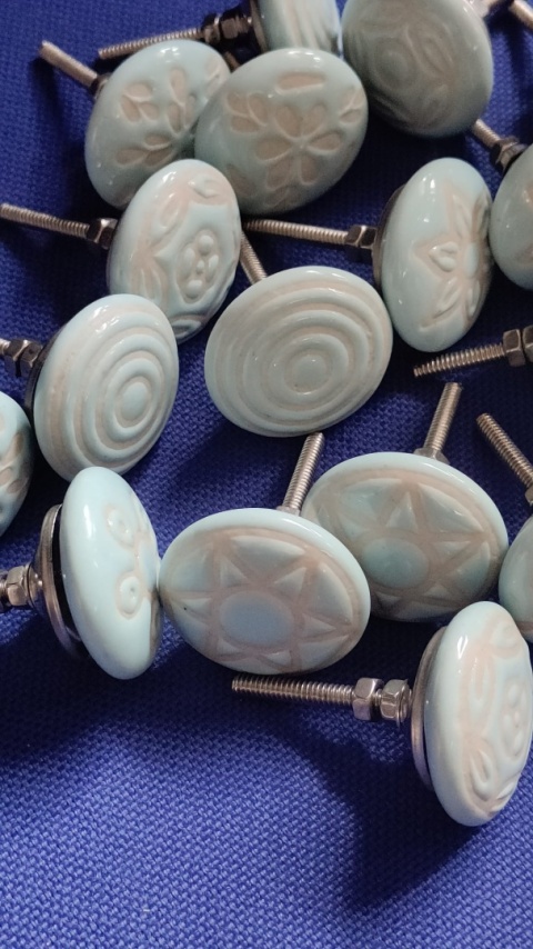 gałki uchwyty meblowe ceramiczne 20 szt BŁĘKITNE turkusowe VINTAGE