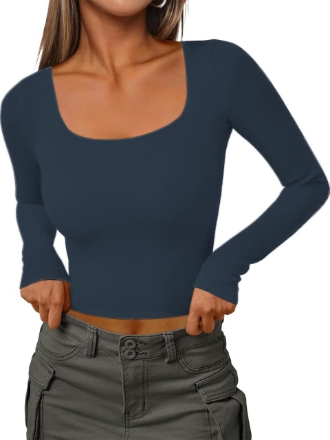 2XL Dopasowana Bluzka Damska Kwadratowy Dekolt Slim Gładki Top