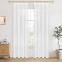 Firany woalowe zestaw 2 szt. efekt lnu taśma marszcząca 220x140cm Białe