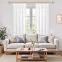 Firany woalowe zestaw 2 szt. efekt lnu taśma marszcząca 220x140cm Białe