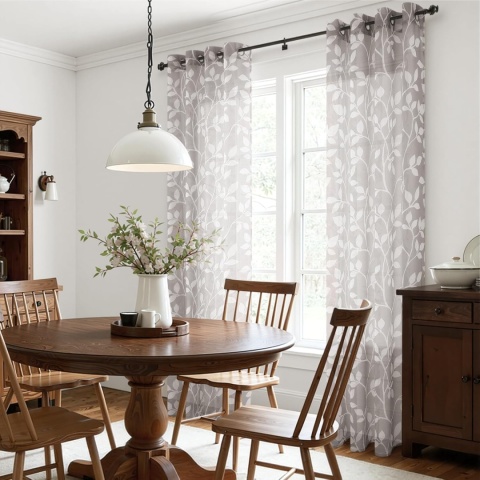 Zasłony Firany woalowe Liście szare 2szt 140x260 Kółka woal
